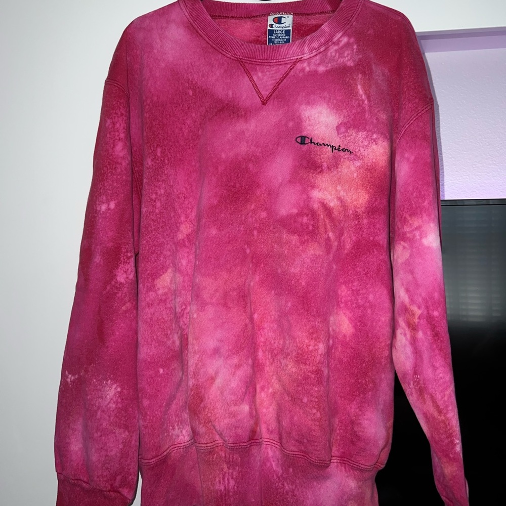 Tie Dye Champion Embroidered Logo Crewneck Sweatshirt Womens Large Pink